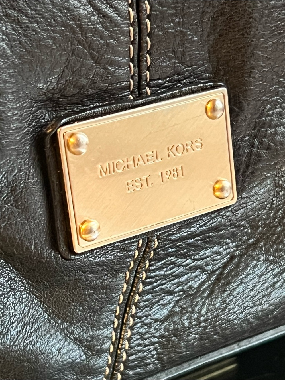 Michael Kors Black pebble Leather Shoulder Bag with Striped Strap - Picture 6 of 12